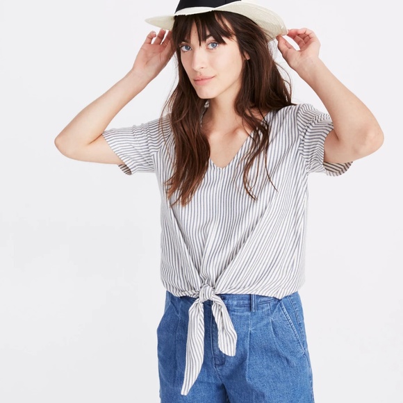 MADEWELL Novel Tie-Front Top in Stripe - Women's Size XXL - Picture 12 of 16